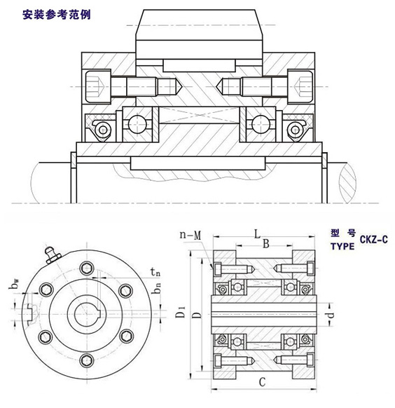 CKZ-C滾柱式超越離合器結構圖 CKZ-C滾柱式超越離合器結構圖